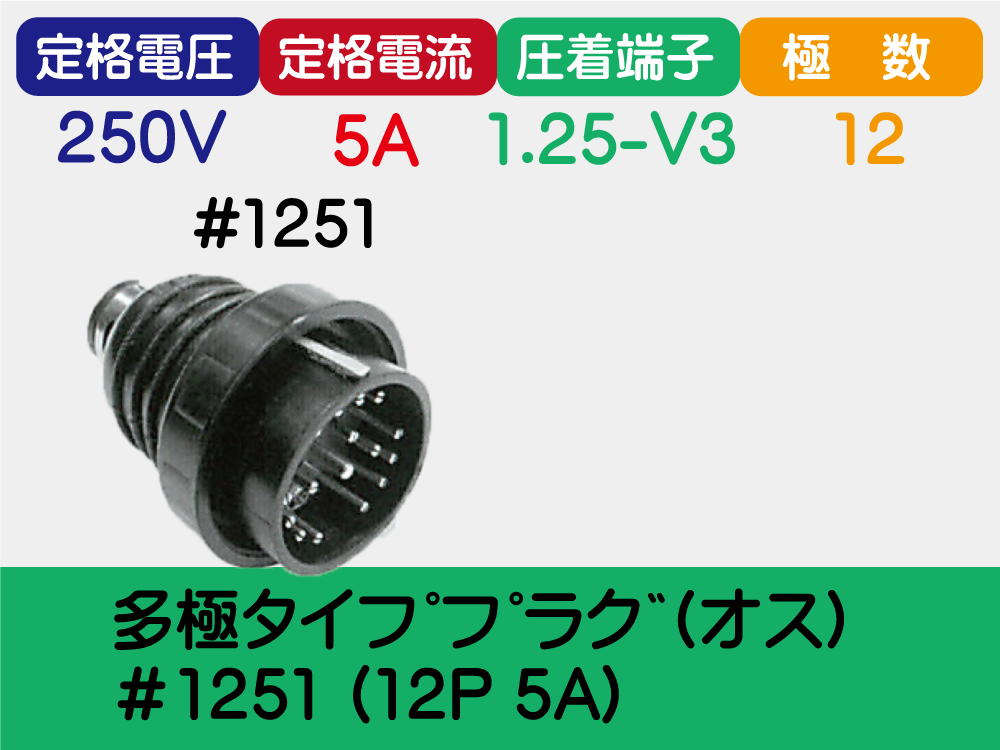 多極ﾀｲﾌﾟﾌﾟﾗｸﾞ(ｵｽ)＃1251 (12P 5A)