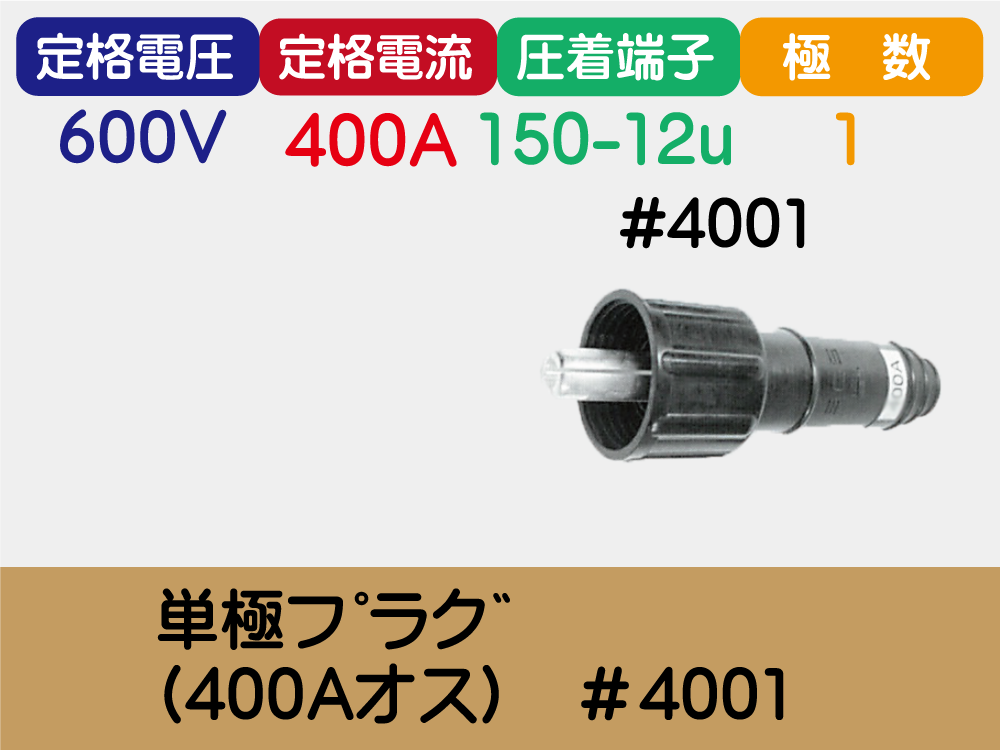 単極ﾌﾟﾗｸﾞ(400Aｵｽ)　＃4001