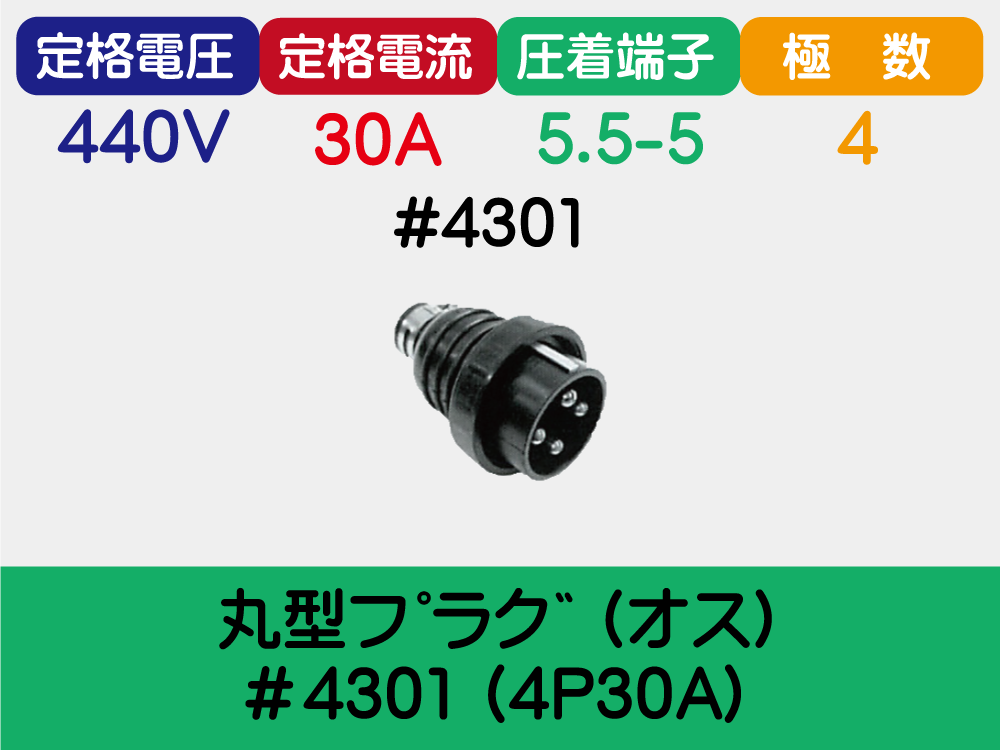 丸型ﾌﾟﾗｸﾞ (ｵｽ) ＃4301 (4P30A)