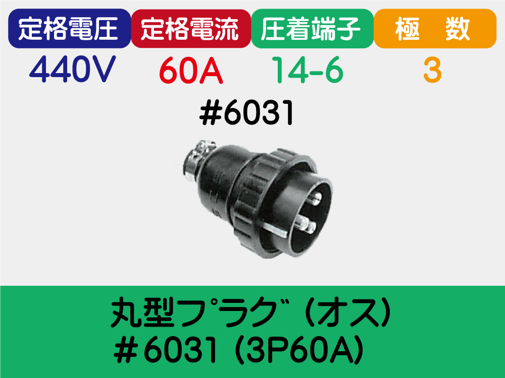 丸型ﾌﾟﾗｸﾞ (ｵｽ) ＃6031 (3P60A)