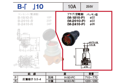 制御用多極型コネクタ B-1810 プラグ（受電側）B-1810-P