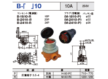 制御用多極型コネクタ B-1810 コンセント プラグ セットB-1810-R,B-1810-P