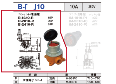 制御用多極型コネクタ B-2410 コンセント（電源側）B-2410-R