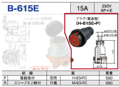 露出型コネクタ(防雨型) B-615E プラグ（受電側）B-615E-P