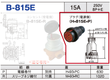 露出型コネクタ(防雨型) B-815E プラグ（受電側）B-815E-P