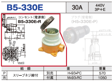 露出型コネクタ(防雨型) B5-330E コンセント（電源側）B5-330E-R