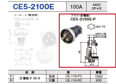 埋込型コネクタ CE5-2100E プラグ（受電側）CE5-2100E-P