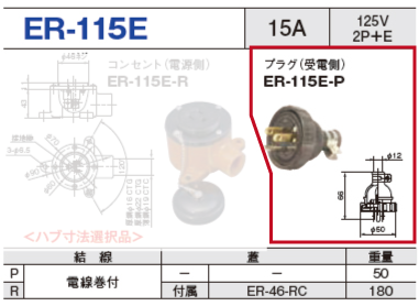 露出型コネクタ(防雨型) ER-115E プラグ（受電側）ER-115E-P