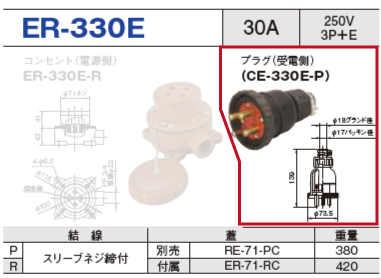 露出型コネクタ(防雨型) ER-330E プラグ（受電側）ER-330E-P