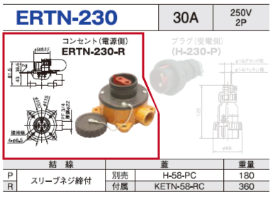 露出型コネクタ(防雨型) ERTN-230 コンセント（電源側）ERTN-230-R