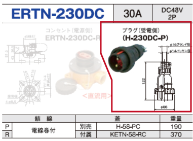 露出型コネクタ(防雨型) ERTN-230DC プラグ（受電側）ERTN-230DC-P