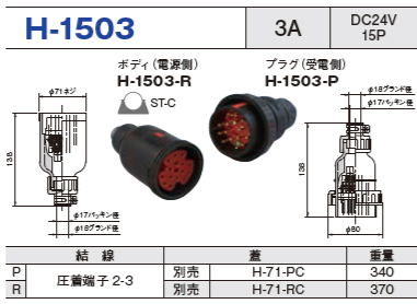 制御用多極型コネクタ H-1503 コンセント プラグ セットH-1503-R,H-1503-P