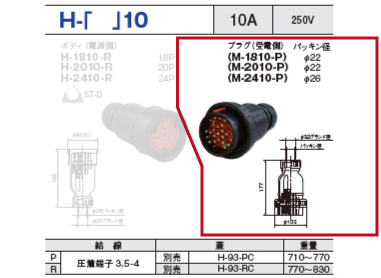 制御用多極型コネクタ H-2010 プラグ（受電側）H-2010-P