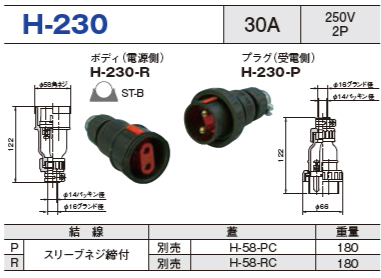 コードコネクタ H-230 ボディ プラグ セットH-230-R,H-230-P