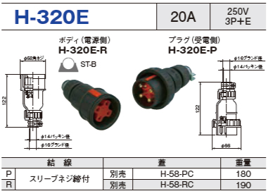 コードコネクタ H-320E ボディ プラグ セットH-320E-R,H-220E-P