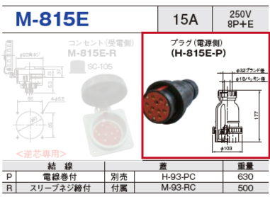 プラグ（電源側）H-815E-P