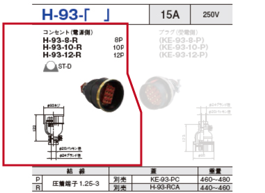 制御用多極型コネクタ H-93-12 コンセント（電源側）H-93-12-R