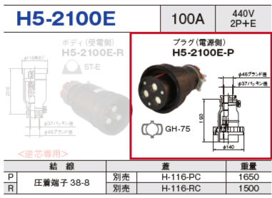 プラグ（電源側）H5-2100E-P