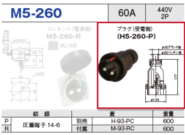 プラグ（受電側）H5-260-P