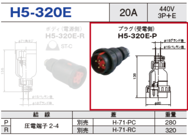 プラグ（受電側）H5-320E-P