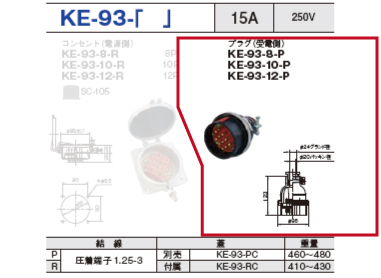 制御用多極型コネクタ KE-93-12 プラグ（受電側）KE-93-12-P