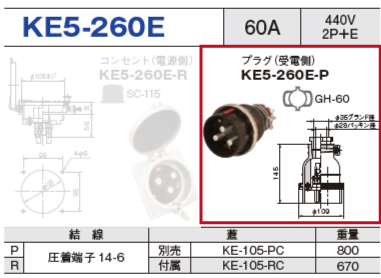 プラグ（受電側）KE5-260E-P