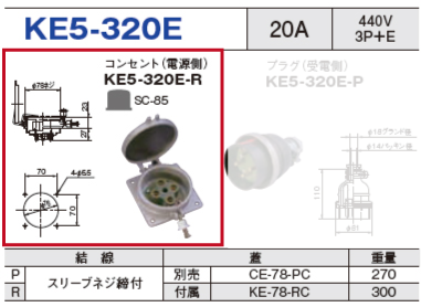 コンセント（電源側）KE5-320E-R