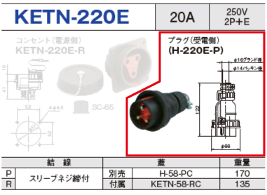 埋込型コネクタ KETN-220E プラグ（受電側）KETN-220E-P