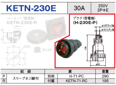 埋込型コネクタ KETN-230E プラグ（受電側）KETN-230E-P