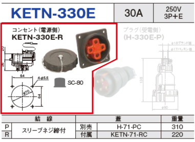 埋込型コネクタ KETN-330E コンセント（電源側）KETN-330E-R