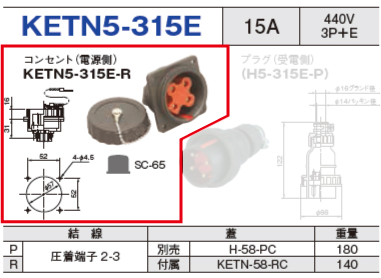 埋込型コネクタ KETN5-315E コンセント（電源側）KETN5-315E-R