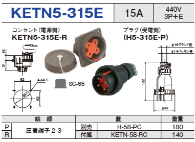 埋込型コネクタ KETN5-315E コンセント プラグ セットKETN5-315E-R,KETN5-315E-P