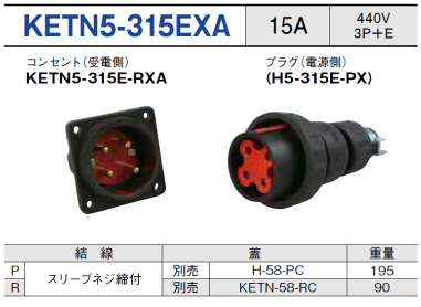 フォークリフト用コネクタ KETN5-315EXA コンセント プラグ セットKETN5-315E-RXA,H5-315E-PX