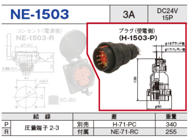 制御用多極型コネクタ NE-1503 プラグ（受電側）NE-1503-P