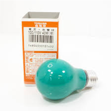 【在庫限り品】色電球　緑　40W　メーカー:東芝　型式:100/110V40W